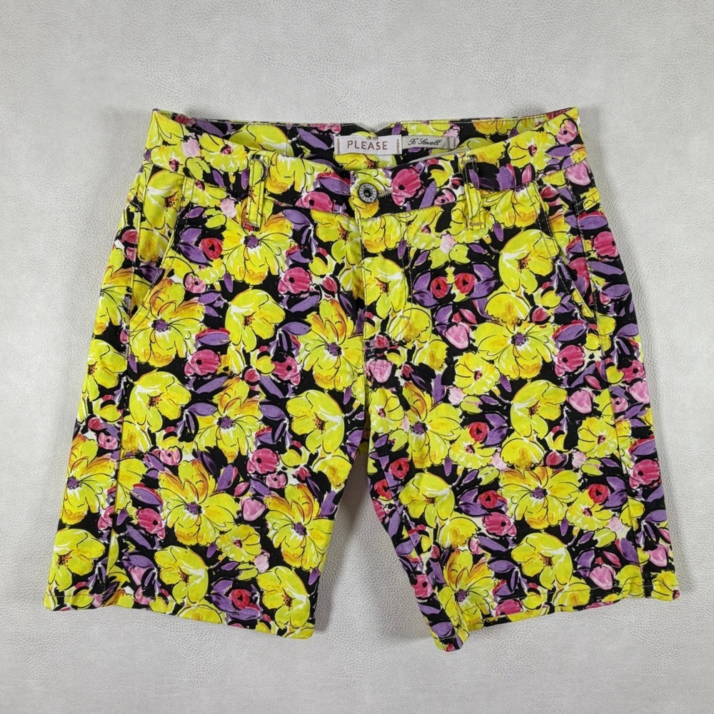 Y2K PLEASE Floral Shorts Yellow Purple Pink Multi Color Womens Size XS
